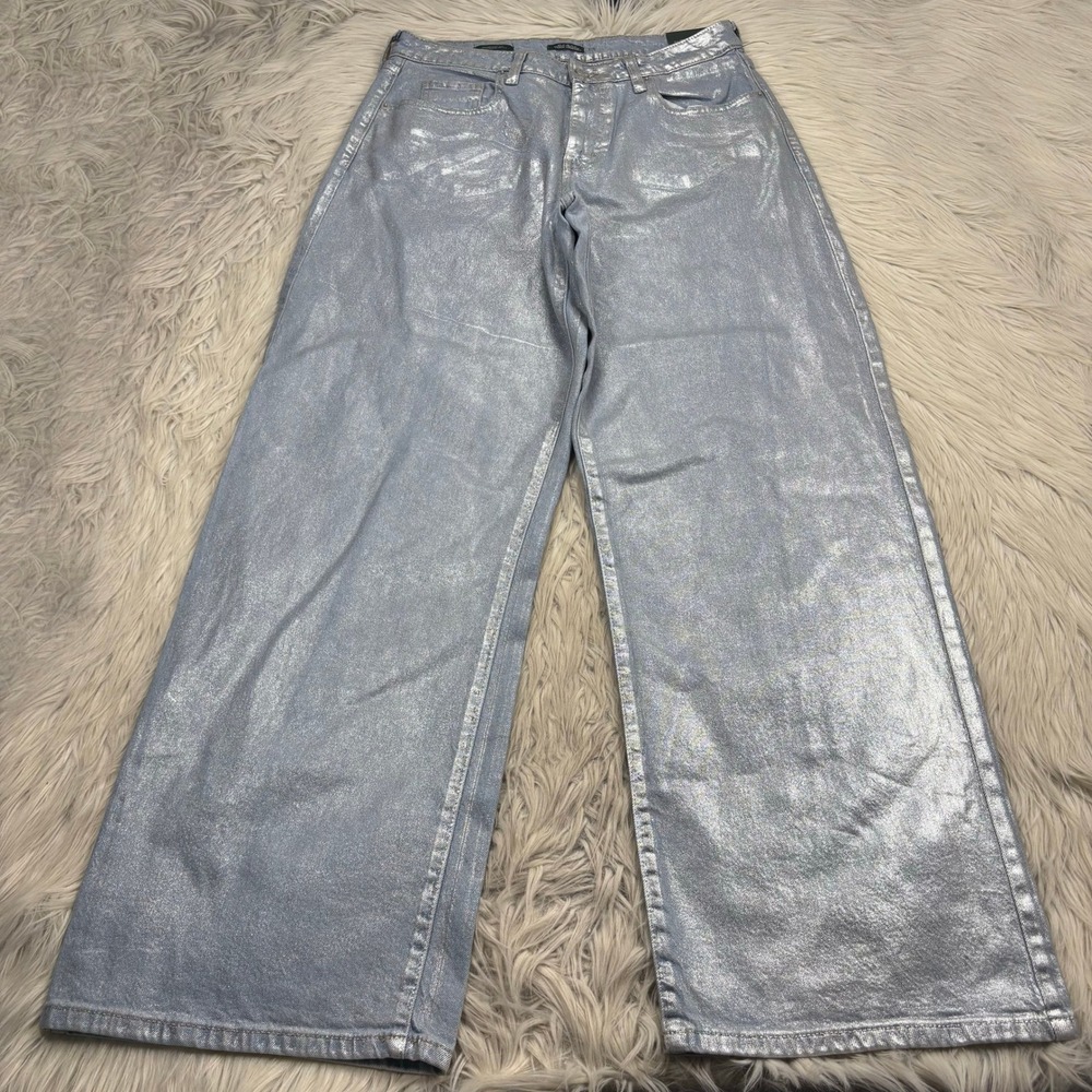 NWT Wild Fable Women's 10 Silver Metallic High Rise Baggy Jeans Dopamine Artsy